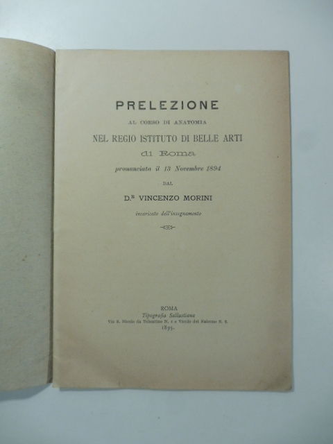 Prelezione al corso di anatomia nel Regio Istituto di Belle Arti di Roma